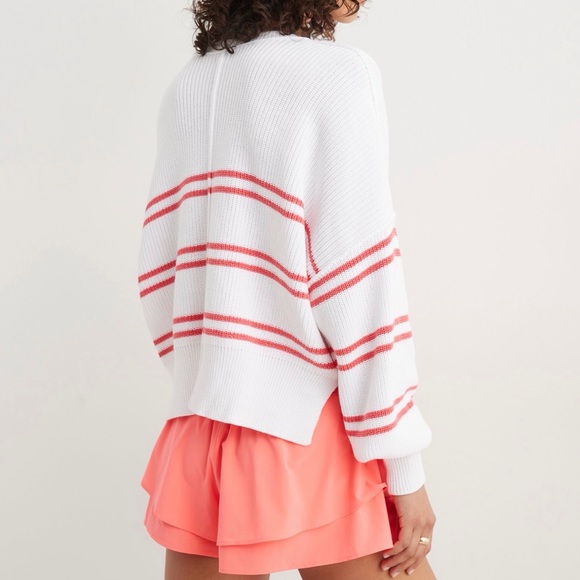 Aerie Women's White and Coral Striped Sweater - Picture 2 of 6